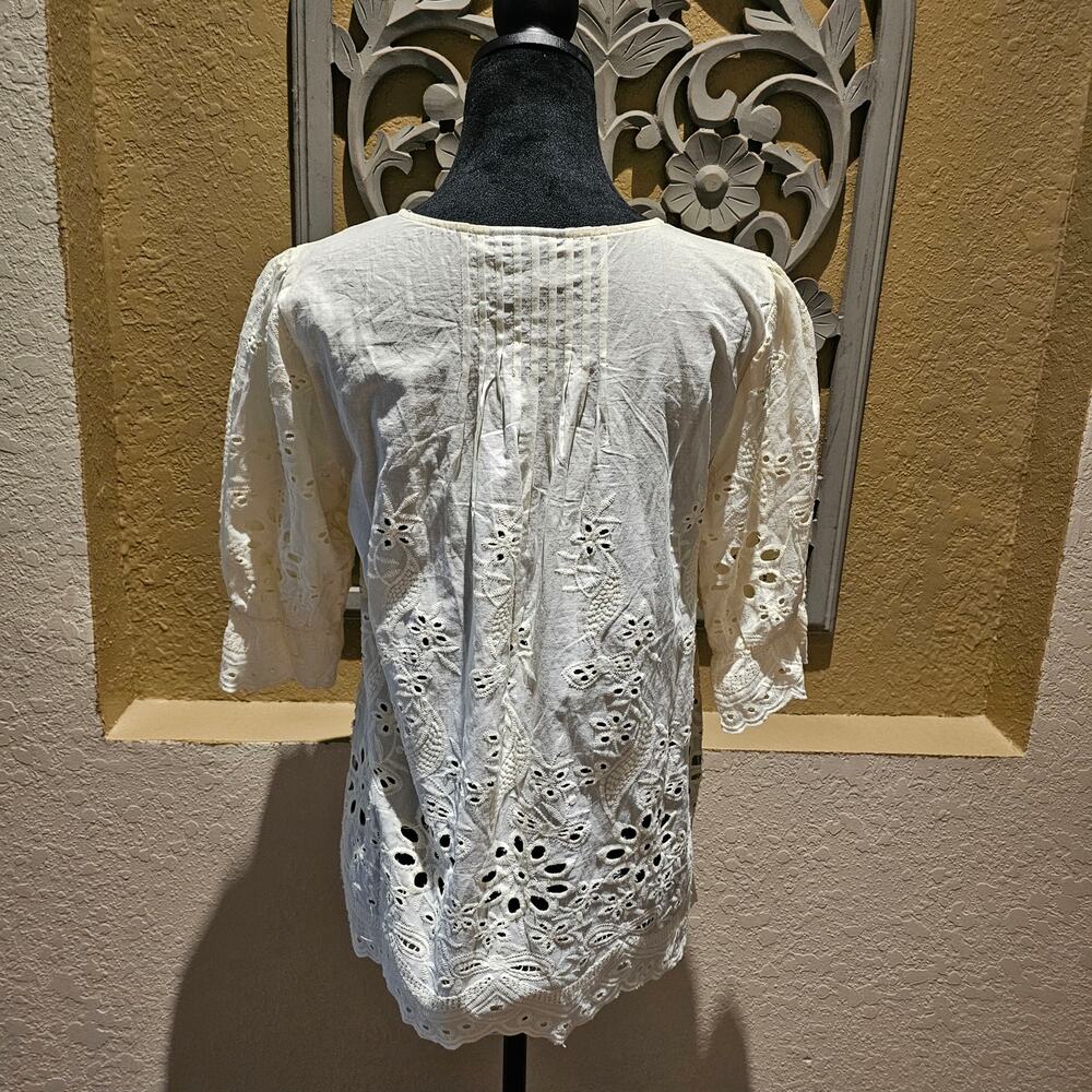 LIV Los Angeles M Boho Eyelet Peasant Top Cottagecore Western Coastal Twee Folk - Picture 3 of 10